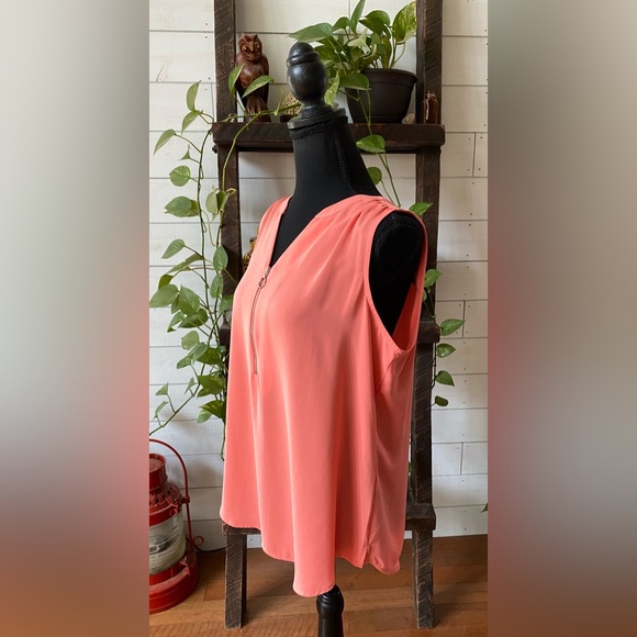 Apt. 9: Peach Pink V Neck Blouse with Zipper Opening - Picture 6 of 17